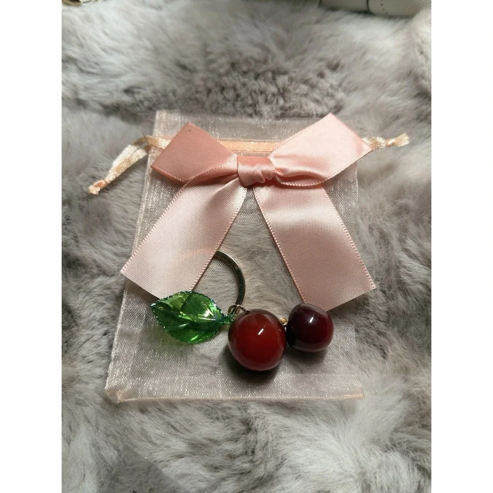 Cherry Bag Charm With Green Leaf Brand New Comes With Gift Pouch